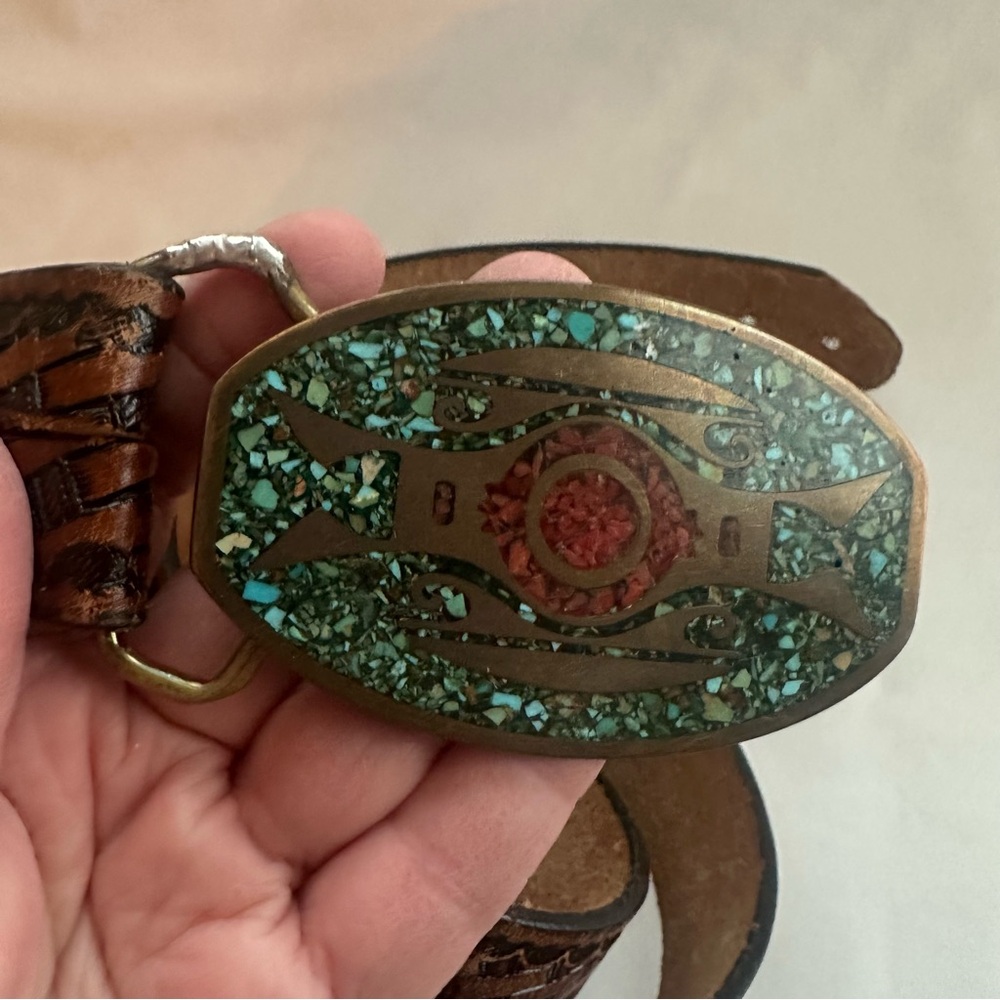 Hand Tooled Belt with Buckle 42-44 - Picture 7 of 10